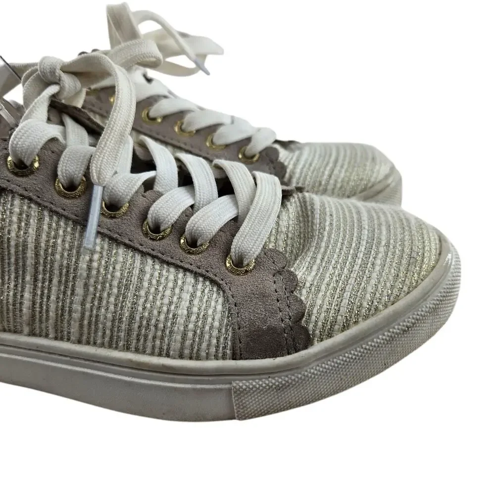 Jack Rogers Teagan Sneakers Womens 7 Low Top‎ Beige Cream Metallic Gold Tweed